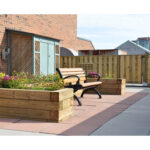 commemorative wooden appearance recycled plastic garden and park bench is a perfect match with the surrounded wooden planters and wooden wall