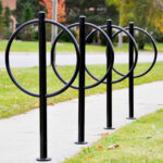steel bike securing racks on campus