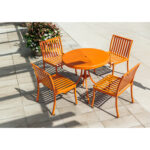 metal patio coffee set in a pretty and bright orange color located in downtown Toronto in a beautiful summer day