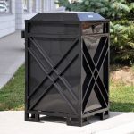 outdoor steel park garbage can with an ashtray on the lid