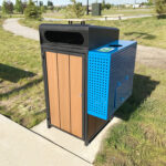 custom made park outdoor trash bin with a portable recycling bin attached