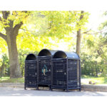 custom street commercial recycling receptacle is in service in a park in Ontario