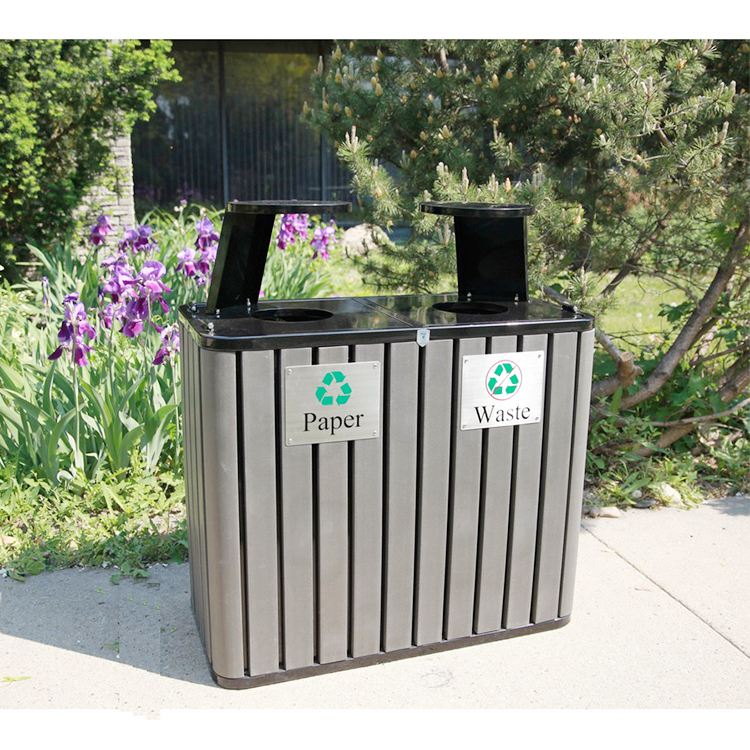 commercial street outdoor recycling bin in a custom color placed in the park
