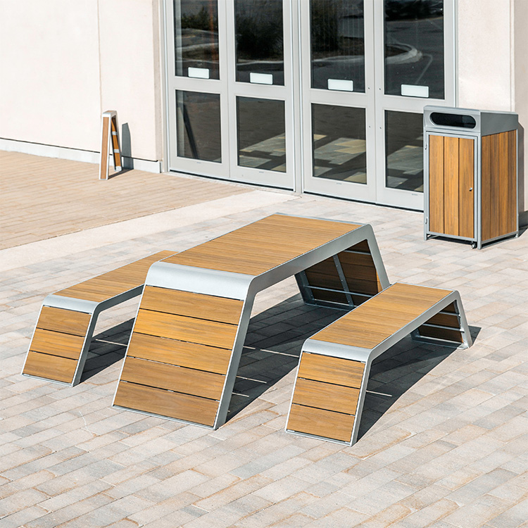 contemporary outdoor picnic table fits very well with the exterior design of the business center