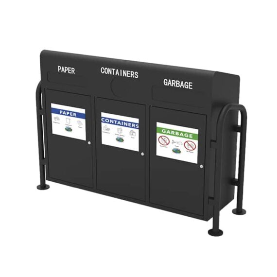 black steel outdoor commercial recycling receptacle