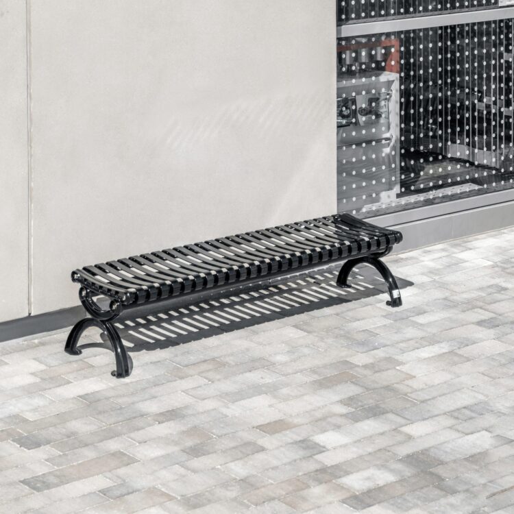 black steel backless garden and park bench can be used in commercial applications on the street