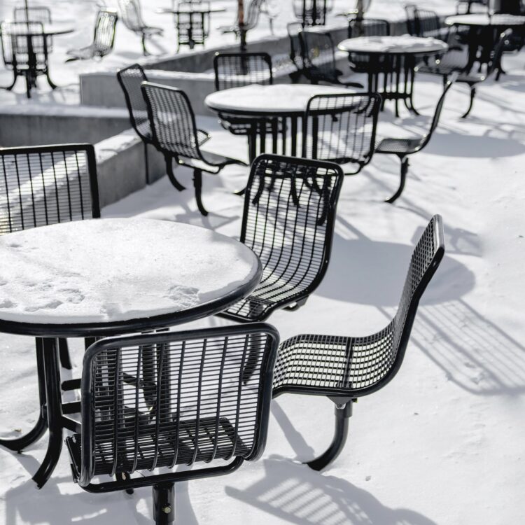 Durable patio commercial picnic tables deliver an outstanding performance in the snowy winter
