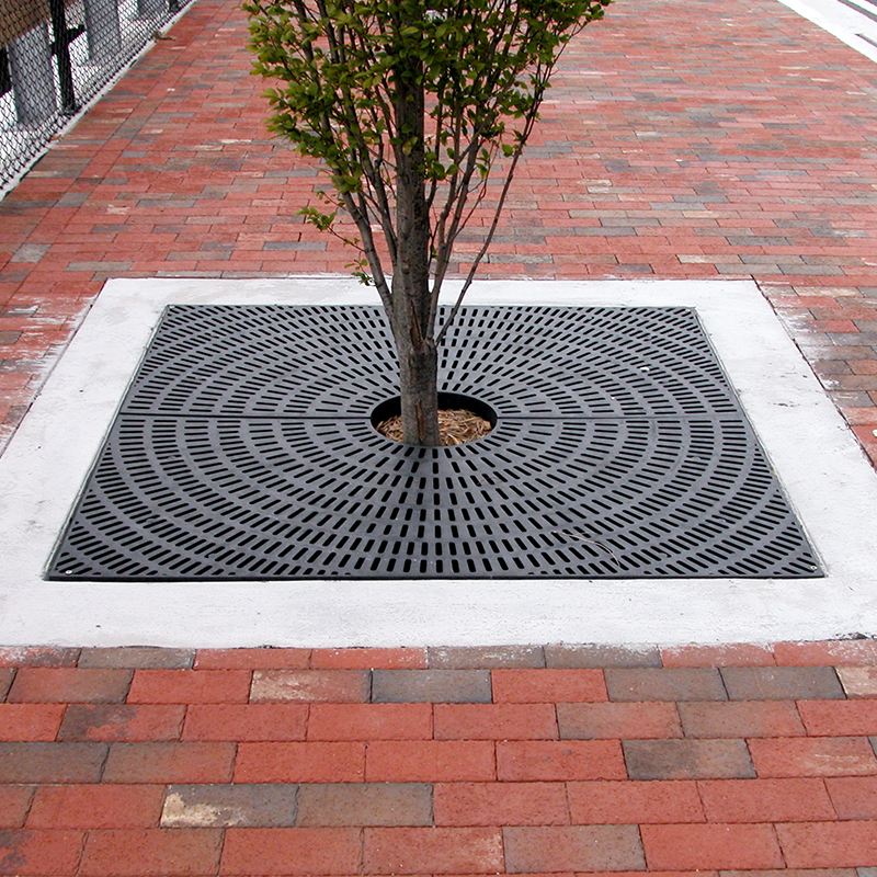 plastic light weighted square tree grate protects the tree while creating a safer walking space for pedestrians
