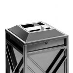 black steel trash bin with an separate e ashtray on top