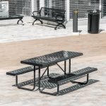 commercial outdoor garden picnic table fits in well in the contemporary business setting in downtown Toronto