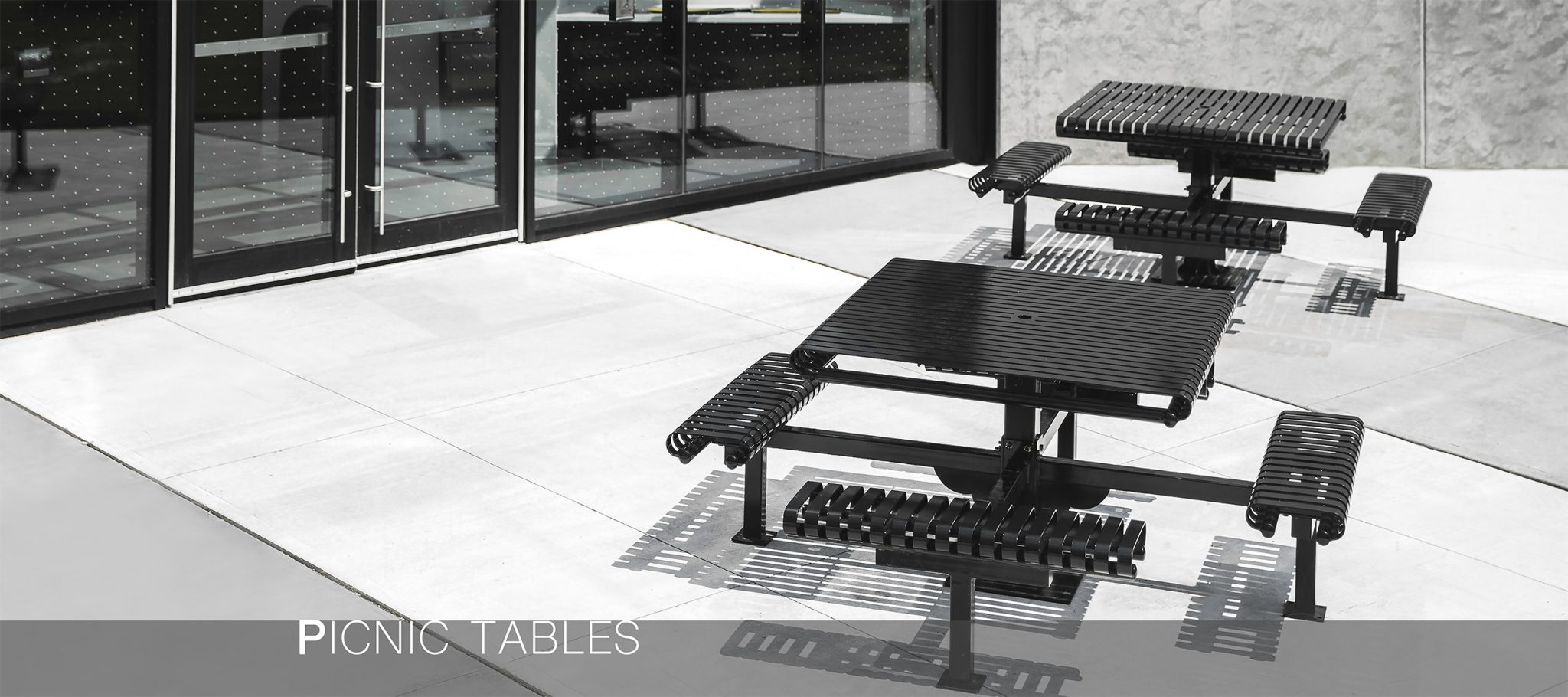 the square steel picnic table with a contemporary design makes it a perfect fit for any landscape architecture layout.