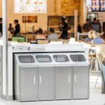 stainless steel food court recycling station is in service in a mall