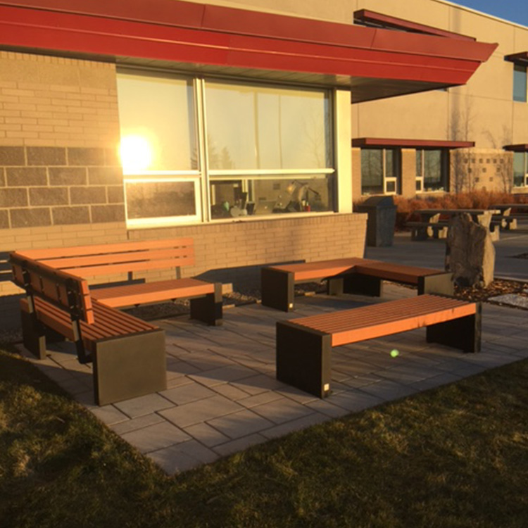 recycled plastic commercial outdoor modern patio benches shining in the sunset