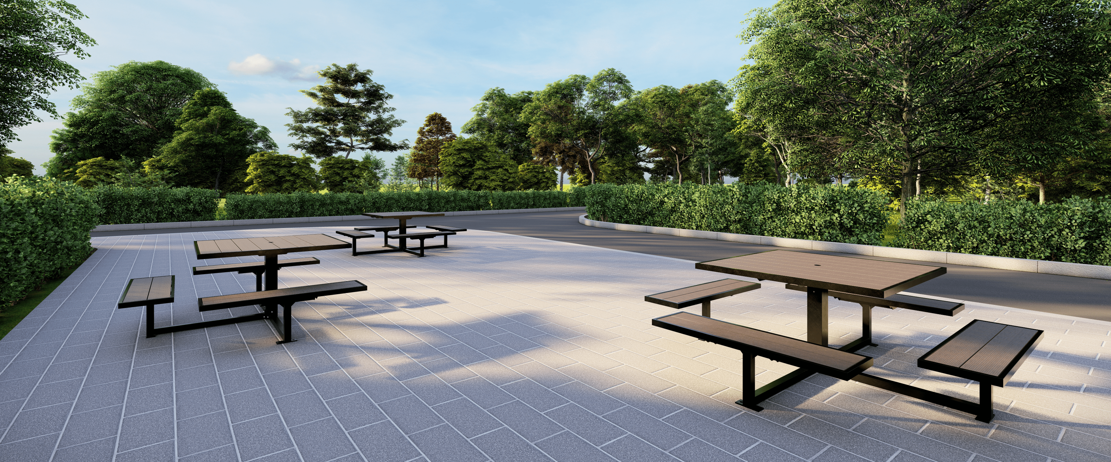 Demo photos of Picnic Table CAT-201N in park with ADA complaint