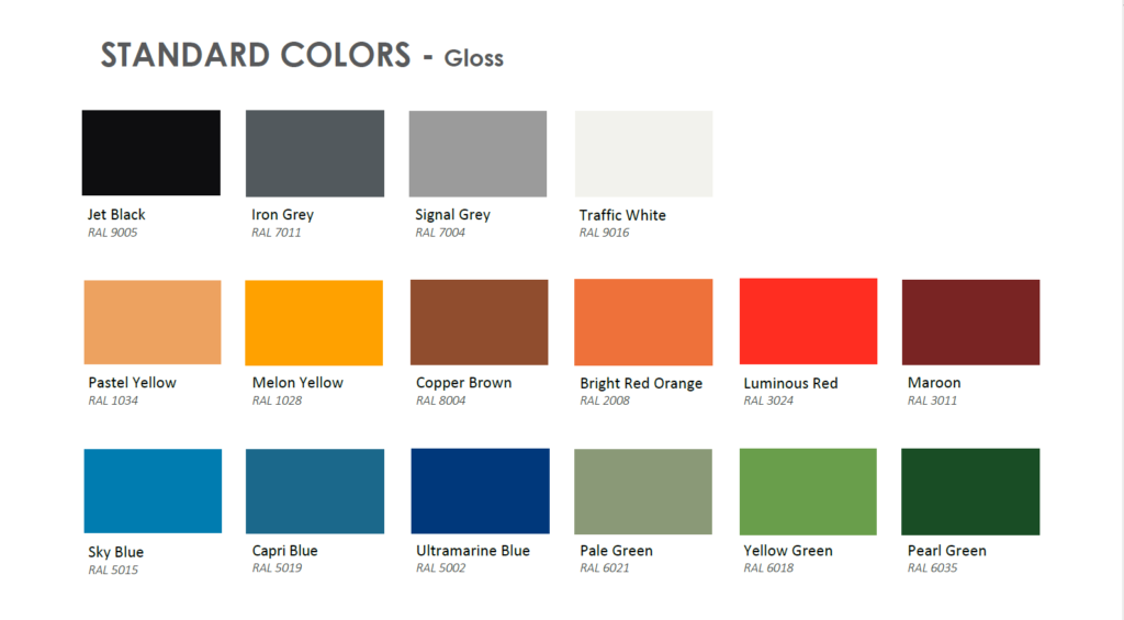 Custom Outdoor Furniture Standard Colors-Dec. 2022