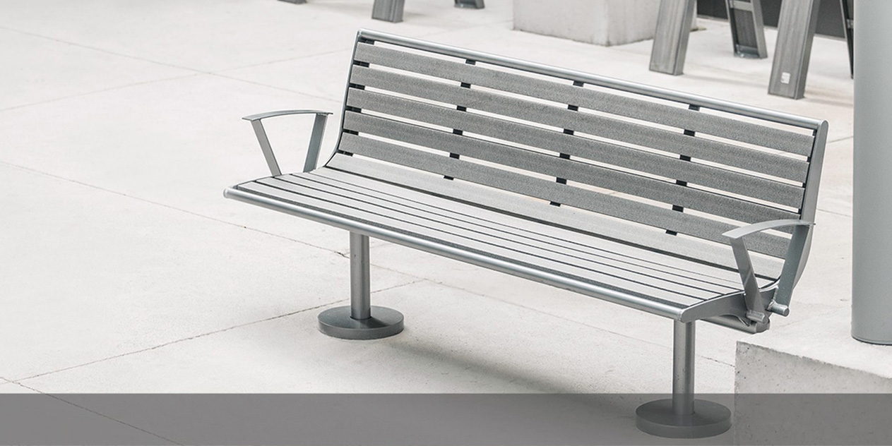 Commercial Benches Outdoor Bench CAB-870 - A commercial bench made of metal, featuring a metal frame and rail. Suitable for outdoor use.