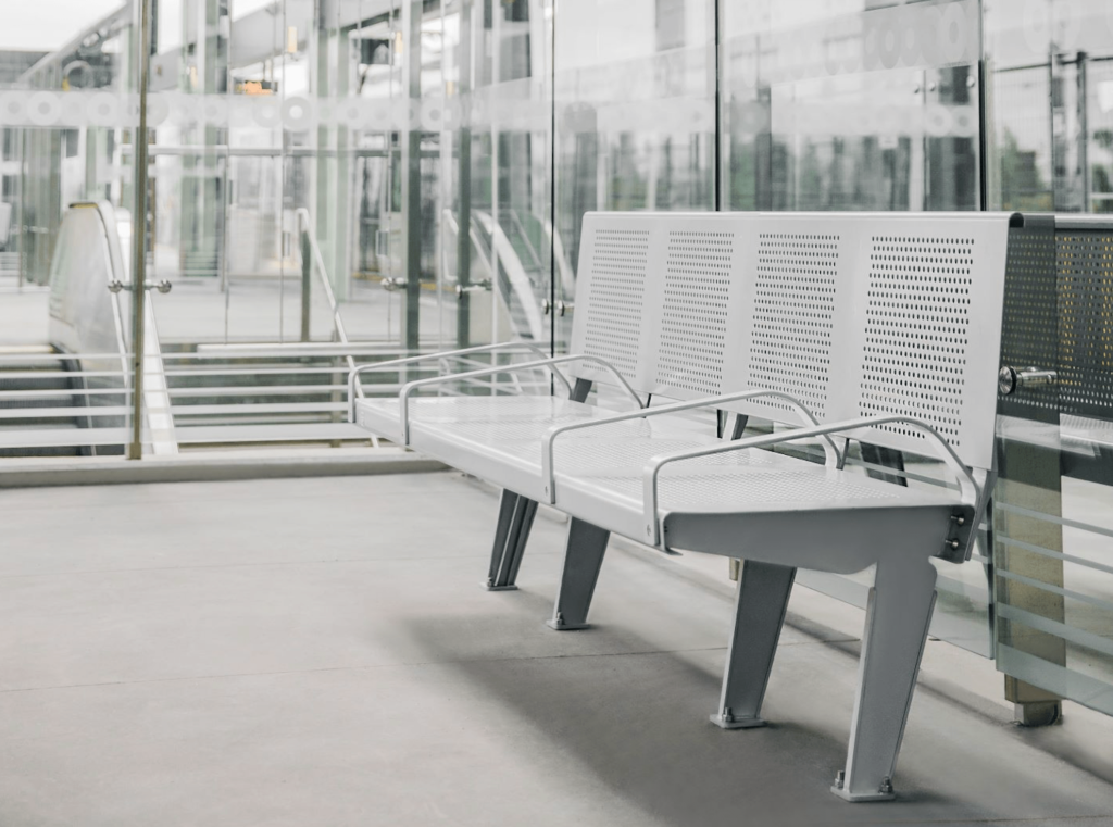 steel outdoor metro commercial benches from Canaan at at Ottawa Confederation Line