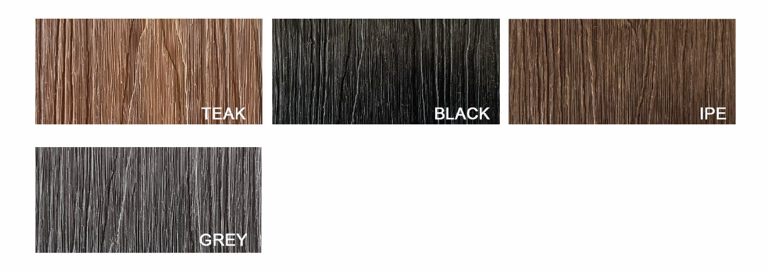 4 Wood composite colour: Teak, Black, Ipe, Grey